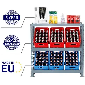 Proregal Getränkekistenregal Getränkeregal Tegernsee XL HxBxT 110 x 110 x 30 cm 6 Kästen + Board Grau