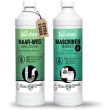 bio-chem Spülmaschinen DUO: Haar-Weg Abflussfrei Rohrreiniger 1l + Maschinenreiniger für Geschirrspüler 1l - Extra stark gegen Verstopfung, Kalk & Gerüche - materialschonend & geruchsneutral – DE