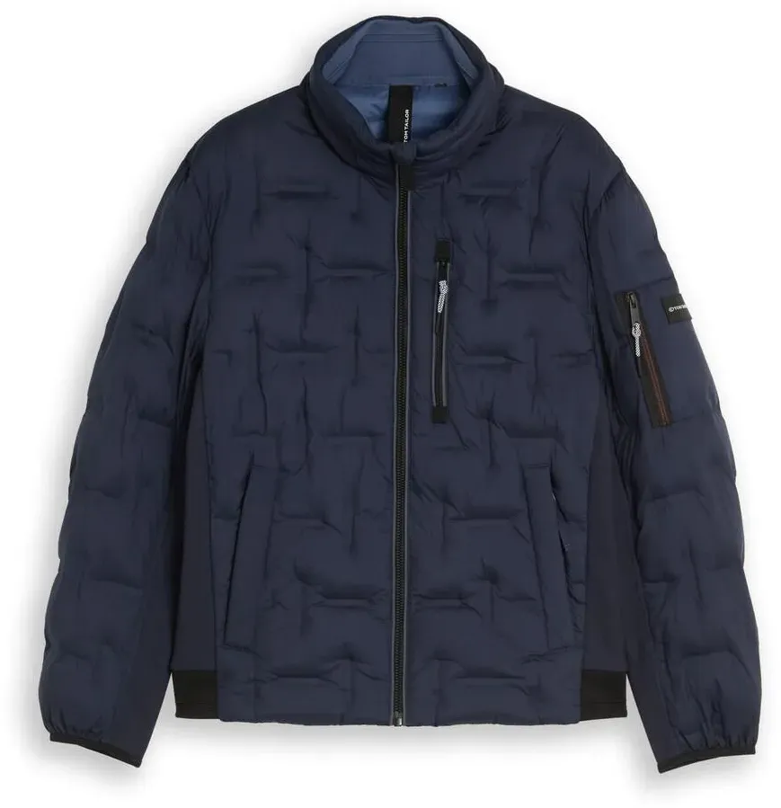 TOM TAILOR Herren Hybrid Steppjacke mit verstaubarer Kapuze, blau, Uni, Gr. XXXL