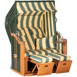SUNNY SMART RUSTIKAL 250 PLUS Strandkorb, grün/natur, Kunststoffgeflecht & Fichtenholz, 125 x 90 cm