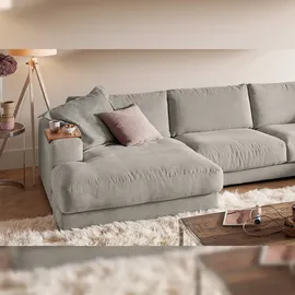 KAWOLA Wohnlandschaft U-Form Madeline Cord Longchair links steingrau