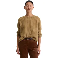 Rundhalspullover MARC O'POLO "aus Schurwolle-Mix", Damen, Gr. L, braun (pure sand), Obermaterial: 89% Schurwolle, 11% Polyvinylalkohol, unifarben, casual, Rundhals, Langarm, Pullover