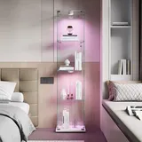 Glas Vitrinenschrank - Sammlervitrine - 163×78,5×35 cm - 4 Glasböden - 2 Türen mit Schloss - Metallrahmen - LED Tap-Licht - Weiß