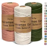 OurTop Premium Makramee Garn 3er Set, 3mm x 100m Macrame Cord Makramee Schnur Makramee Kordel, Garn für DIY Handwerk, Weben Dekoration, Hängepflanze Pflanze Aufhänger(Natur, Rosenholz, Armeegrün)