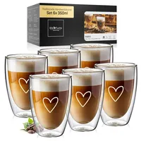 ElbFuchs® Latte Macchiato Gläser doppelwandig [6x 350ml] GESCHENKIDEE mit HERZ | Kristallklare Thermogläser doppelwandig | Ideal als Cappuccino Gläser | Kaffeegläser | Teegläser