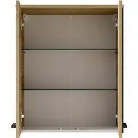 Saphir Hängeschrank SAPHIR "Quickset 395 Badschrank 60,4 cm breit mit 2 Türen und 2 Einlegeböden", braun (riviera eiche quer nb), B:60cm H:72cm T:33cm, Spanplatte, Schränke, Hängeschrank, Badezimmer-Hängeschrank inkl. Türdämpfer, Griffe in Schwarz