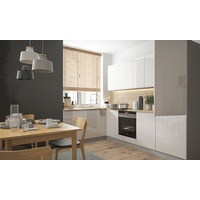 L-Form Küchenzeile CARINI 180x285cm Vollauszug grau - weiß Hochglanz 77139866