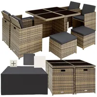 tectake Sitzgruppe Rattan Sitzgruppe, (Set., 9-tlg), 2 Bezugssets, Sitzpolster ca. 5 cm dick, abnehmbar braun