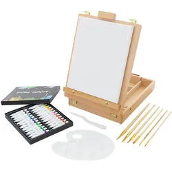 ECD Germany 34tlg Set Malset Staffelei Tischstaffelei Acrylfarben Keilrahmen Malkoffer Malen