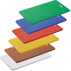 6x HACCP Schneidbrett mit Griffloch 40 x 25 x 1,2 cm, gelb, grün, blau, rot, braun, weiß +  Schneidbretthalter