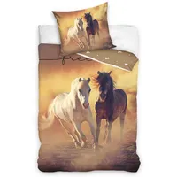 Bettwäsche Pferde 135x200 + 80x80 cm, 100 % Baumwolle, MTOnlinehandel, Renforcé, 2 teilig braun