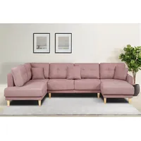 Home affaire Wohnlandschaft TRIPLO U-Form wahlweise mit Schlaffunktion, B/T/H: 310/192/90 cm, Schlafsofa, auch mit Bettkasten, Steppung im Rückenkissen rosa