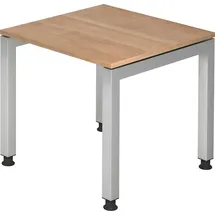 Hammerbacher Schreibtisch nussbaum rechteckig, 4-Fuß-Gestell silber 80,0 x 80,0 cm