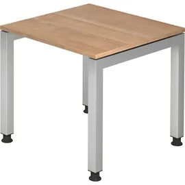 Hammerbacher Schreibtisch nussbaum rechteckig, 4-Fuß-Gestell silber 80,0 x 80,0 cm