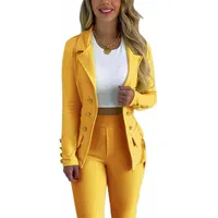 Godoboo Damen Business Anzug Set 2 Stück Revers Büro Business Formal Blazer Langarm Hosenanzug Slim Fit - S