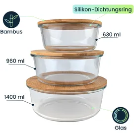 ideoon home Vorratsdosen rund transparent/weiß 6,3/9,6/14,0 l 3-tlg.
