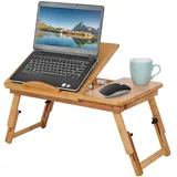 Ejoyous Laptoptisch, Bambus Höhenverstellbar Faltbar Notebooktisch Betttisch Pflegetisch Klapptisch mit Schublade und Lüftungsschlitze Frühstückstablett fürs Bett