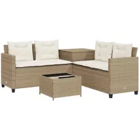 vidaXL Gartensofa in L-Form mit Tisch und Kissen Beige Poly Rattan Modell 3