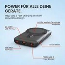 Viesta Viesta® Classic Powerbank 10.000 mAh Rot – 22,5 W Schnellladen, Pd 20w, 15 W kabelloses Laden, USB-C In/out, Usb-a, Lightning, Magnetfunktion - Rot