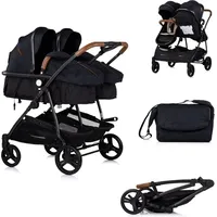 Chipolino Geschwisterkinderwagen Duo Smart klappbar umbaubar verstellbar Fußsack schwarz