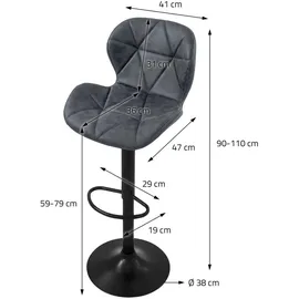 ML-Design Barhocker 2er Set aus Kunstleder, Anthrazit, mit Rückenlehne Fußstütze,