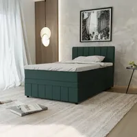 Panda möbel Boxspringbett Einzelbett 120x200, Dunkelgrün, AVALON, mit Bettkästen,