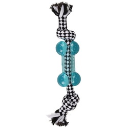 Flamingo Spielknochen Hundespielzeug Djengo Seil + TPR Hundeknochen blau
