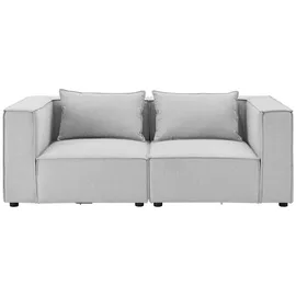 Juskys Modulares Sofa Domas 2 Sitzer mit Armlehnen + Kissen Stoff Hellgrau