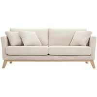 3-sitziges skandinavisches Sofa mit beigem abnehmbarem Bezug und Holzfüßen OSLO