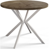 Runder Esszimmertisch LOFT LITE, ausziehbarer Tisch Durchmesser: 90 cm/170 cm, Wohnzimmertisch Farbe: Grau, mit Metallbeinen in Farbe Weiß