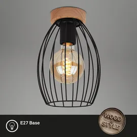 Briloner Leuchten - Deckenleuchte, Deckenlampe, retro, vintage, 1x E27, max. 60 Watt, Schwarz-Holz, 175x256mm (DxH)