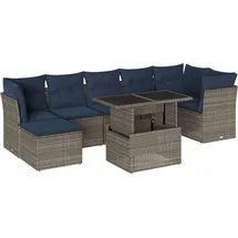 vidaXL 8-teiliges Gartensofa-Set mit Kissen, grau, Polyrattan - Grau