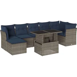 vidaXL 8-teiliges Gartensofa-Set mit Kissen, grau, Polyrattan - Grau