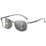 Lanomi Gleitsichtbrille Herren Damen Selbsttönende Gleitsicht Lesebrille Rechteck Progressive Multifokal Brille Photochrome Lesesonnenbrille mit UV400 Schutz Grau Gleitsichtbrillen 3.5 - L