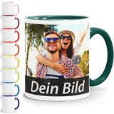 SpecialMe® Fototasse mit eigenem Bild personalisiert Fotogeschenke Tasse selber gestalten mit eigenem Foto und Text weiß-innen-grün standard