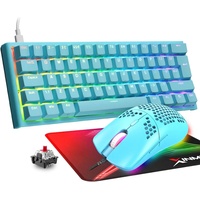 MAGIC-REFINER 60% Gaming-Tastatur und Maus-Kombination, RGB-Hintergrundbeleuchtung Tastatur- und Maus-Set, mechanische Tastatur leichte Gaming-Maus 62 Tasten 12000 dpi blau