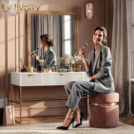 livinity Livinity® Schminktisch Imola, Weiß/Gold, 120 cm mit LED Beleuchtung