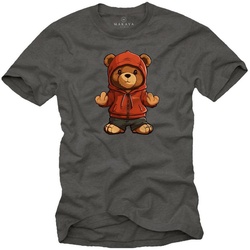 MAKAYA T-Shirt mit Teddy Herren Teddybär Jungs Jungen Jugendliche Teenager Print, Aufruck grau XXL