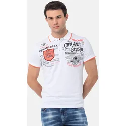 Poloshirt CIPO & BAXX, Herren, Gr. XL, weiß, Jersey, Obermaterial: 95% Baumwolle, 5% Elasthan, bedruckt, modisch, slim fit, Kurzarm angesetztes Bündchen, Shirts