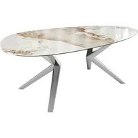 DeLife Esstisch Edge Oval 220x120 Keramik Minas Melange Weiß-Beige