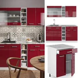 Vicco Küchenzeile R-Line 160 cm Rot Hochglanz/Weiß