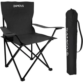 24move 24MOVE® Campingstuhl Faltstuhl, 2er Set, schwarz, mit Getränkehalter und Tragetasche Outdoor, faltbar max. 100kg, Anglerstuhl, Klappstuhl