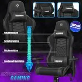 Kesser KESSER® Gaming Stuhl Ergonomisch Bürostuhl mit Kopfstütze & Lendenkissen Racing Gamer Stuhl 150kg belastbar Armlehne 360° Drehbarer Schreibtischstuhl Gaming Chair + Gummi-Rollen