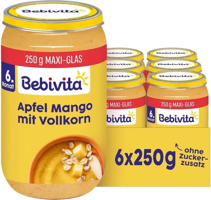 Bebivita Frucht & Getreide Apfel-Mango mit Vollkorn, 250g 6er Pack (6x250g)