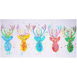 MCW Wandbild Hirsche II, 100% handgemaltes Ölgemälde Gemälde XL, 140x70cm