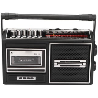 Tragbarer Kassettenrekorder, AM/FM-Radio-Stereo-Boombox mit eingebautem Lautsprecher und Mikrofon, Retro-Kassettenrekorder mit Kopfhörerbuchse, USB- und SD-Eingang, Netz- oder Batteriebetrieb(Silber)