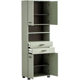 WELLTIME Palermo Hochschrank 59,8 x 180,9 x 32,6 cm Grün Kunststoff/Metall/MDF/Massivholz