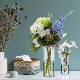 Relaxdays Vasen aus Glas, 4 Blumenvasen in versch. Größen, Glasvasen für Blumen & Kerzen, Tischvasen Set, transparent