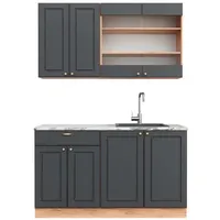 Vicco Küchenzeile Fame-Line 140 cm Anthrazit Landhaus/Goldkraft Eiche