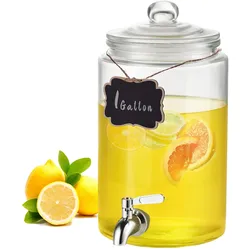 VEVOR Getränkespender, 3,8 L Getränkespender für Partys, Saftspender aus Glas mit Edelstahlzapfhahn, Eistee-Limonadensaft-Wasserspender, für Restaurants, Hotels, Partys